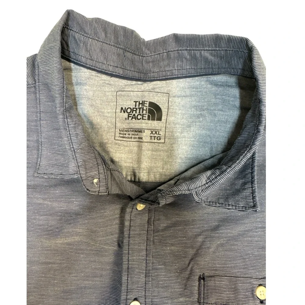 The North Face Button Down Shirt Mens XXL Short Sleeve Blue Striped  Cotton‎